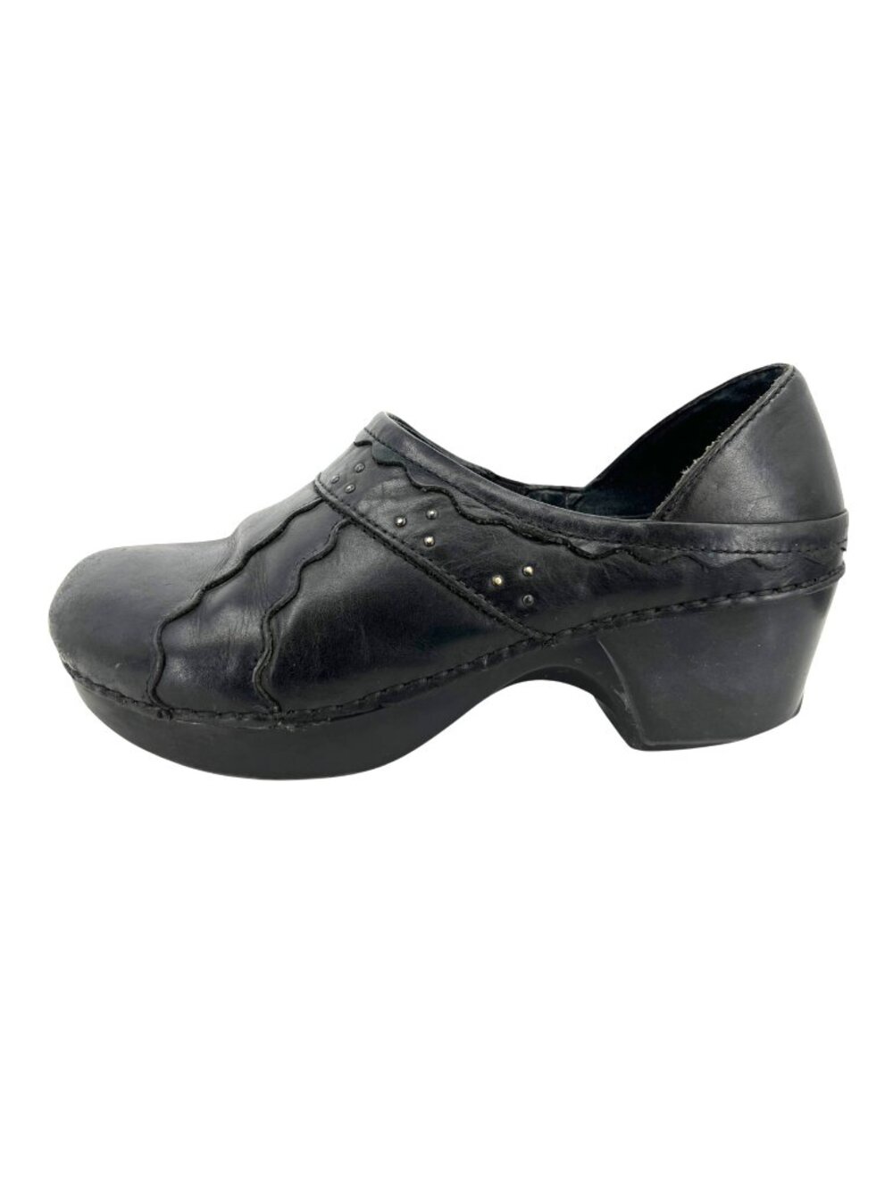 Dansko Hailey Black Leather Clogs Womens Size 38 EU 7.5-8 US Comfort Cottagecore